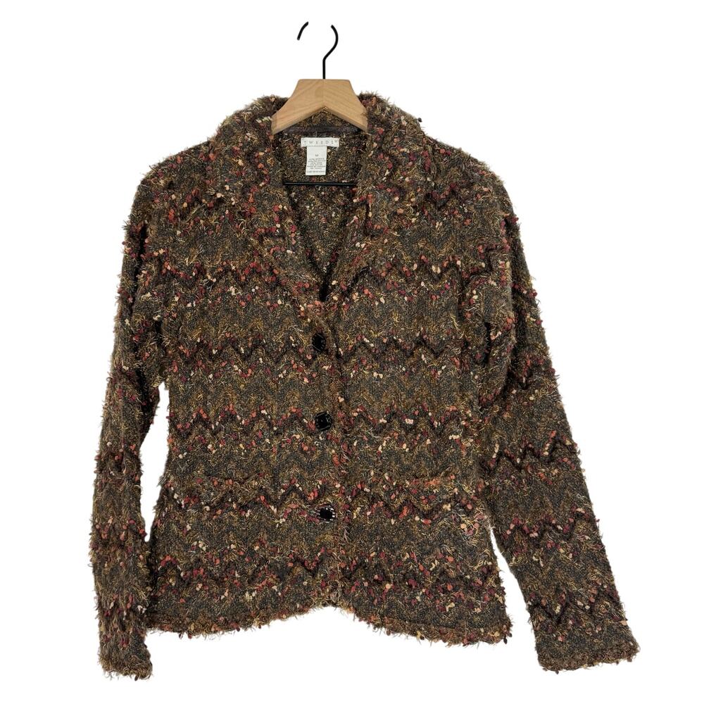 Tweeds Brown Chevron-Textured Tweed Blazer with Multicolor Flecks